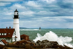 Giant Waves Break Between Lighthouses in Maine